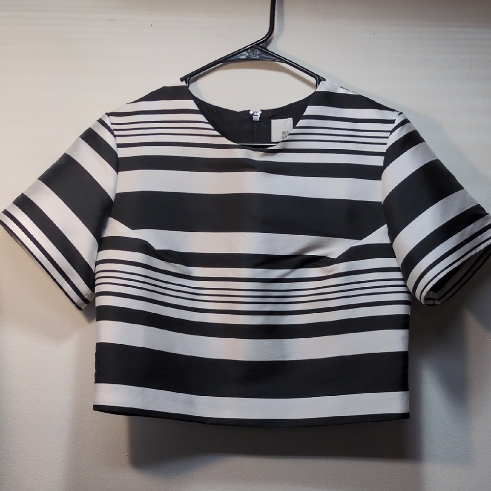 Iris + Ink Outnet Black White Striped Cropped Top, Size 10